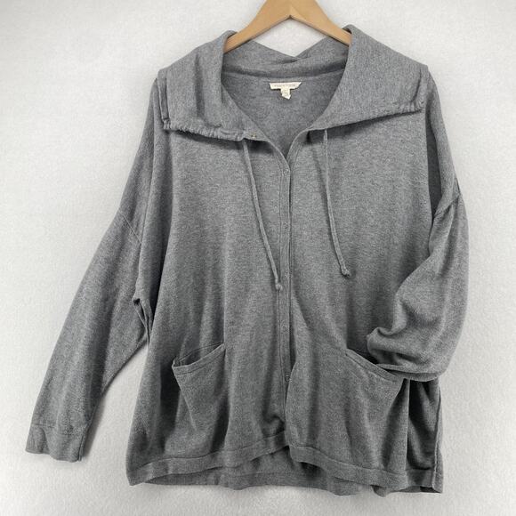 EILEEN FISHER Sweater L Organic Cotton Snap Front Cardigan Oversized Gray - Picture 3 of 13
